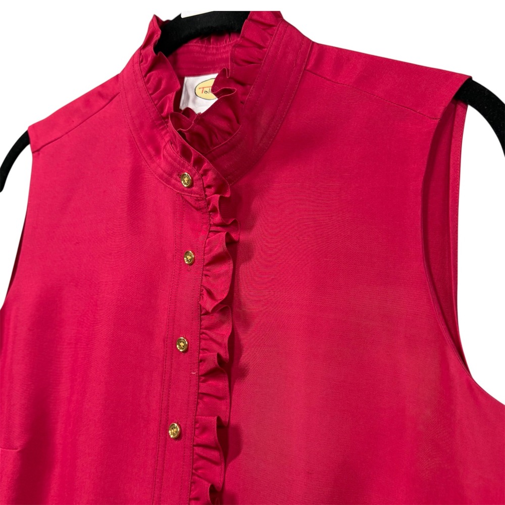 Vintage Talbots Blouse Womens 10 Red Silk Holiday Feminine Classic Sleeveless